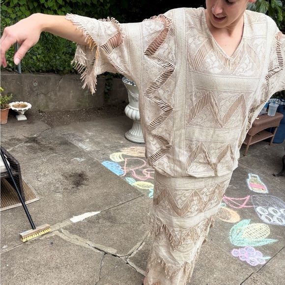 Vintage Damiano Neiman Marcus Metallic Gold Knit Fringe Maxi Dress M - Picture 9 of 13